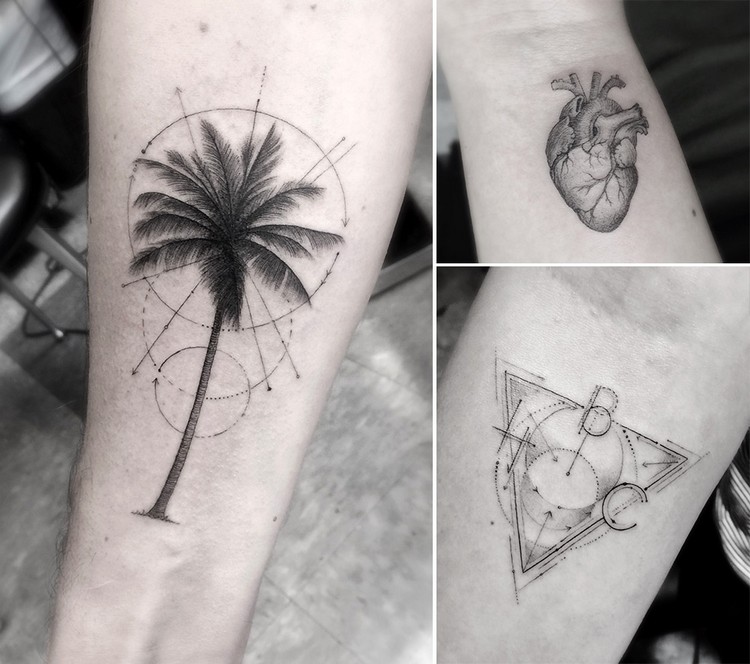 tatouage géométrique palmier cœur
