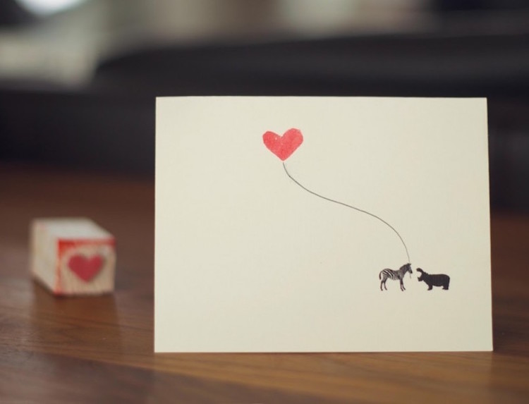 carte Saint Valentin minimaliste à fabriquer soi-même tampons
