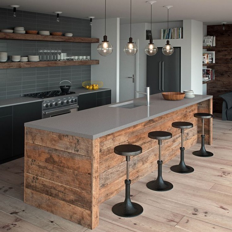 comptoir de cuisine béton bois design cuisine industrielle