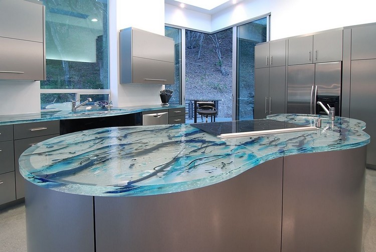 comptoir de cuisine verre acier design moderne fonctionnel
