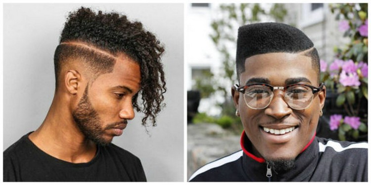 coupe de cheveux homme tendance idées coiffure hommes noirs raie côté fade moderne
