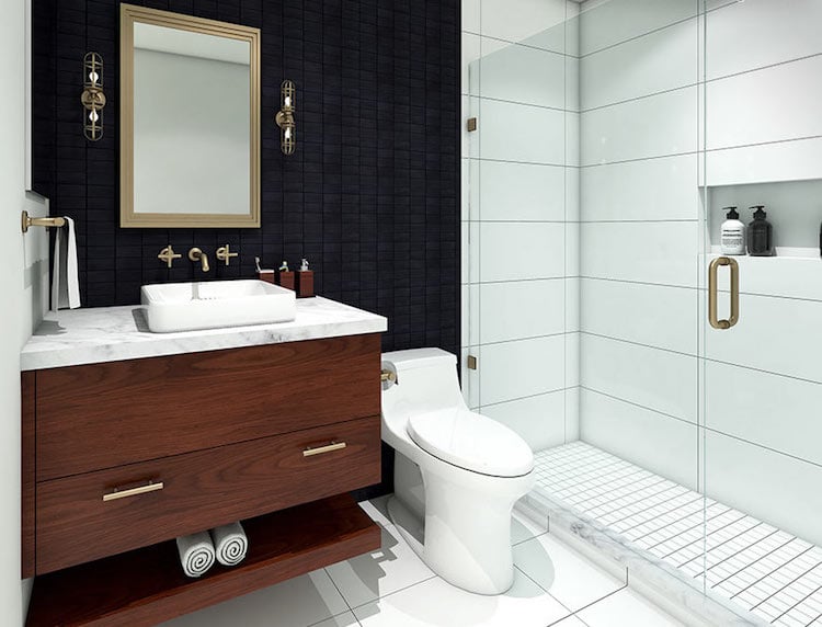design petite salle de bain avec toilettes et cabine de douche