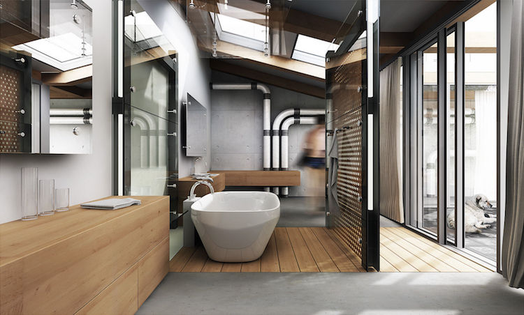design salle de bain décorée de style industriel moderne
