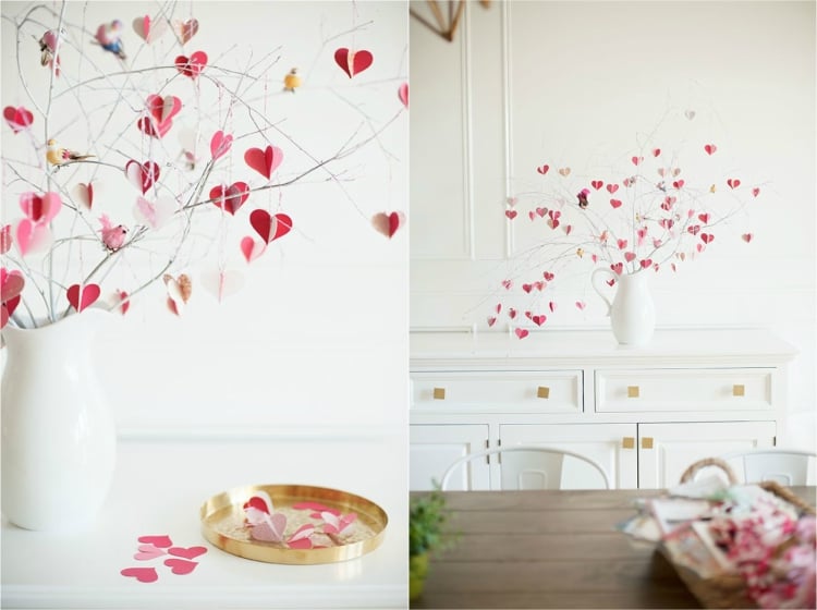 déco ou cadeau Saint Valentin- arbre d'amour petits coeurs dans un vase
