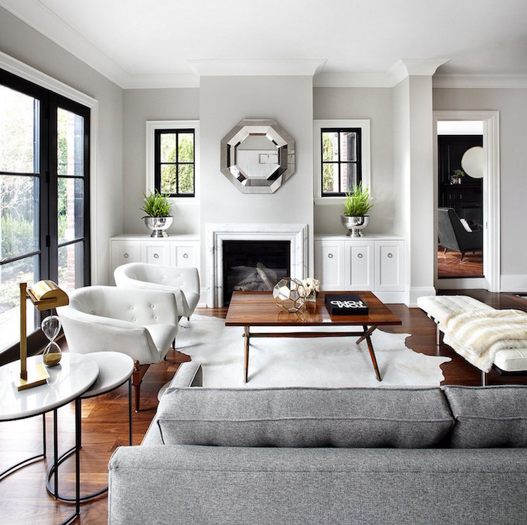 décoration intérieure salon de style contemporain en blanc et gris