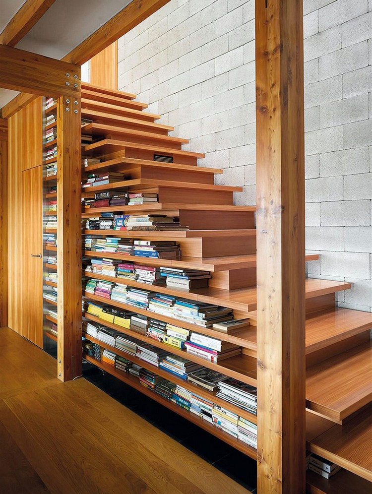 escaliers intérieurs bois bibliothèque