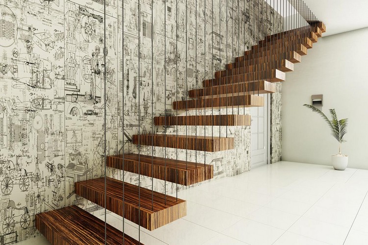 escaliers intérieurs bois foncé flottant
