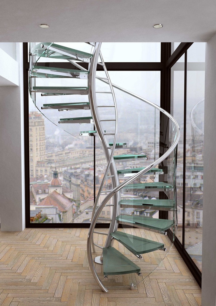 escaliers intérieurs verre colimaçon design unique