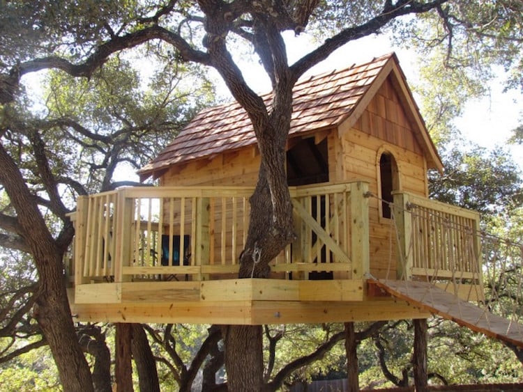 idee cabane perchee arbres bois pont bois