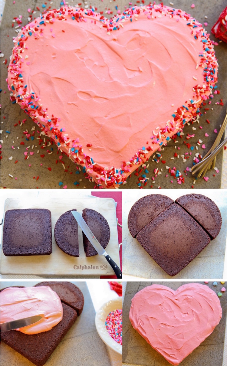 idée cadeau Saint Valentin DIY gateau coeur en biscuit carré et génoise ronde