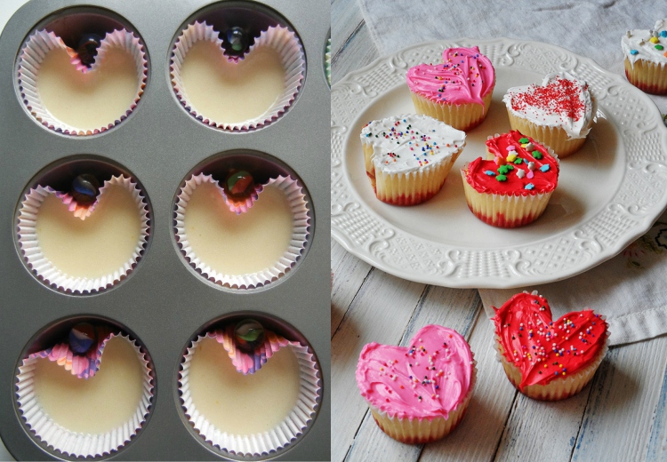idée cadeau Saint Valentin comestible- cupcakes en forme de coeurs