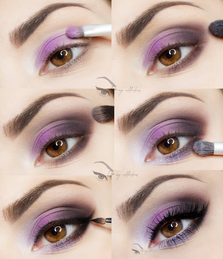 maquillage pour yeux marron clair fard paupieres violet irise gris fonce