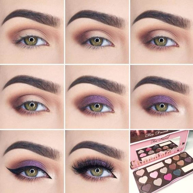 maquillage smoky eyes fard paupieres violet yeux verts