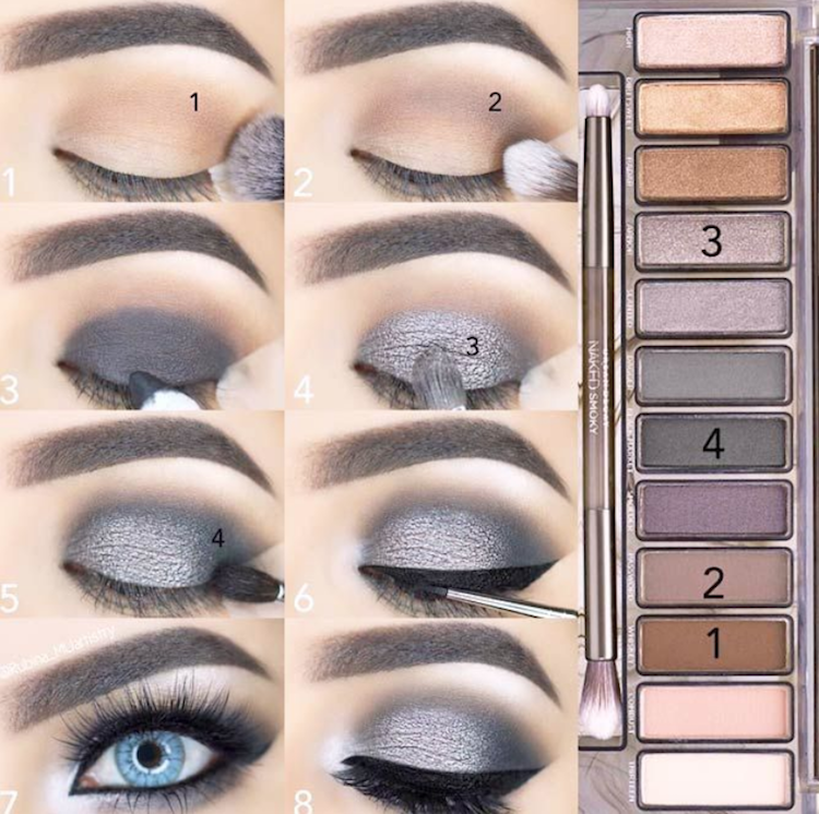 maquillage smoky eyes fete yeux bleus fards gris argent