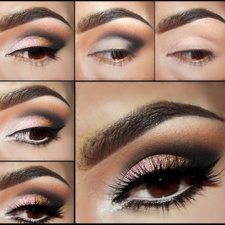 maquillage smoky eyes paillettes yeux marron