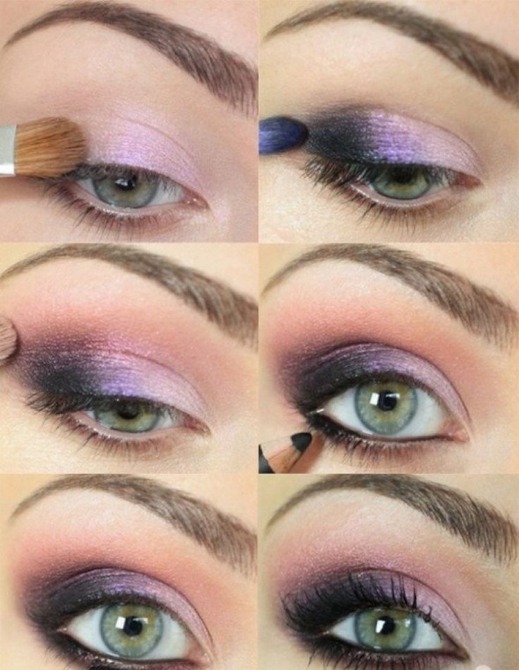 maquillage smoky eyes rose violet yeux verts