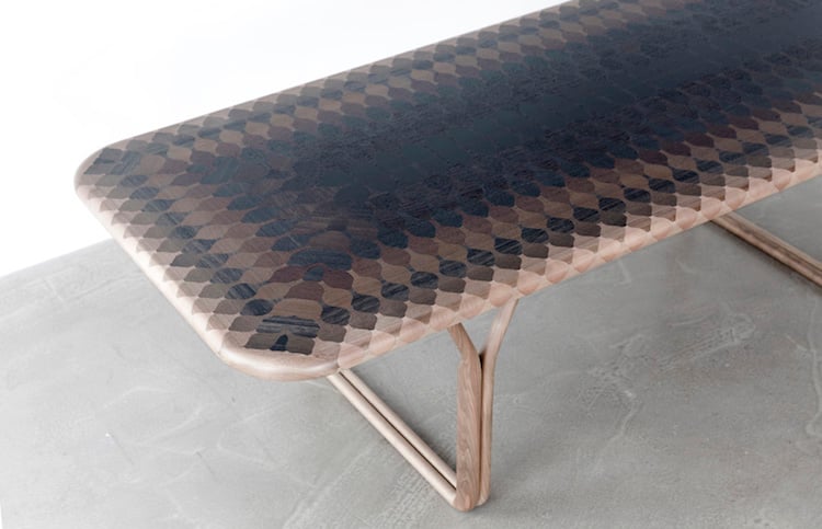 marqueterie moderne table bois facettes Benjamin Graindorge