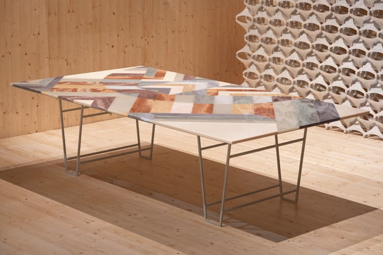 marqueterie moderne table marbre earthquake Patricia Urquiola
