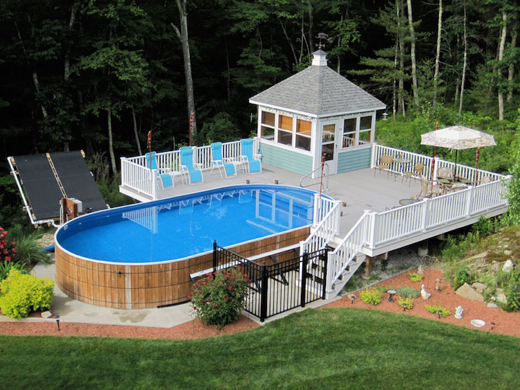 piscine hors sol bois ovale avec terrasse