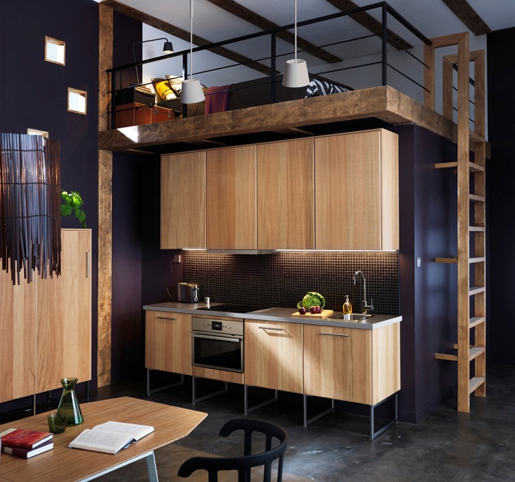 plan travail cuisine contemporaine bois stratifié style loft