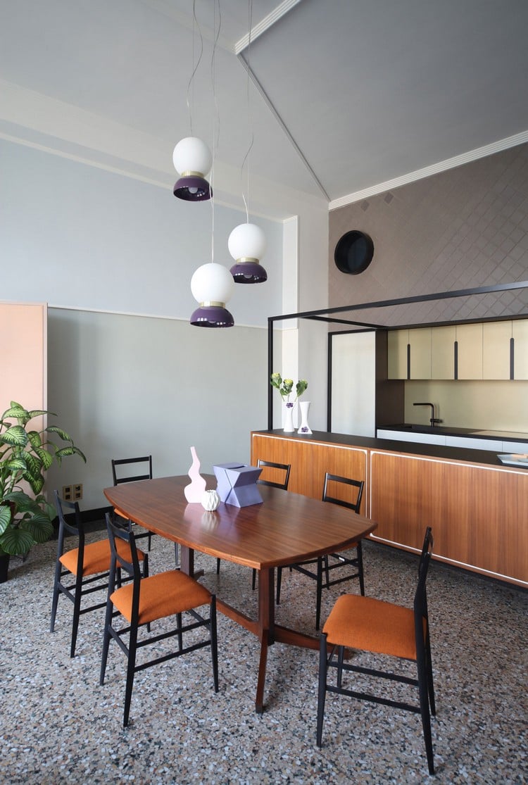 revêtement de sol intérieur appartement design cuisine coin repas moderne carrelage marbre