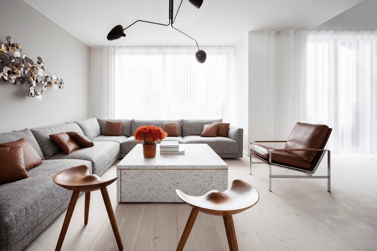 revêtement de sol intérieur table base salon design inspiré terrazzo style contemporain