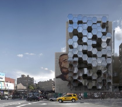 structure nid d'abeille façade vitrée intérieur moderne impression 3D design acier aluminium