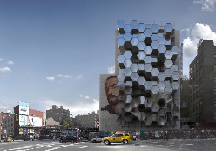structure nid d'abeille façade vitrée intérieur moderne impression 3D design acier aluminium