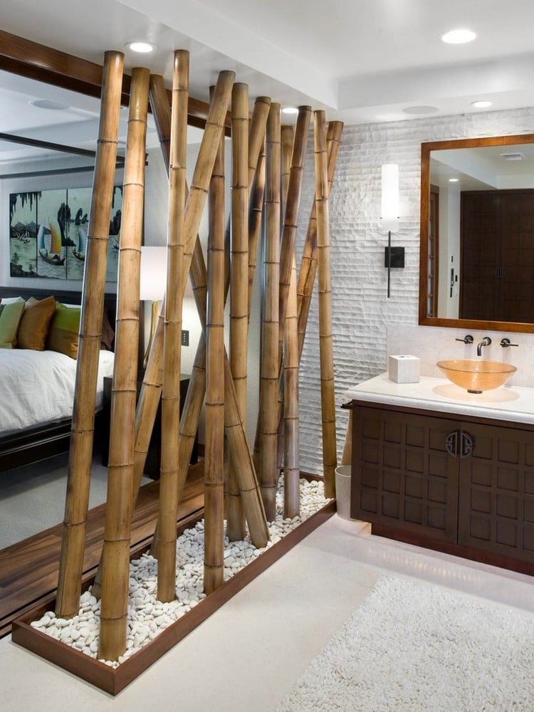 séparation pièce salle de bain idée créative bambou