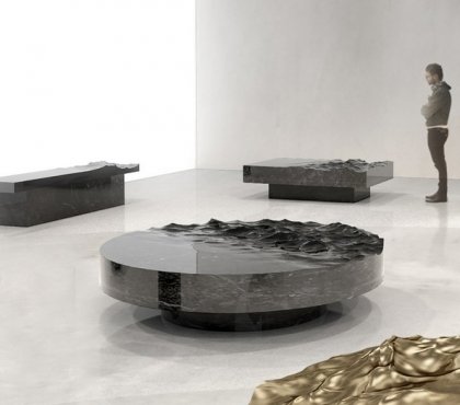 table basse en marbre Mathieu Lehanneur design inspiré vagues océan concept collection meubles nature