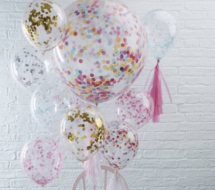 ballons transparents remplis de confettis