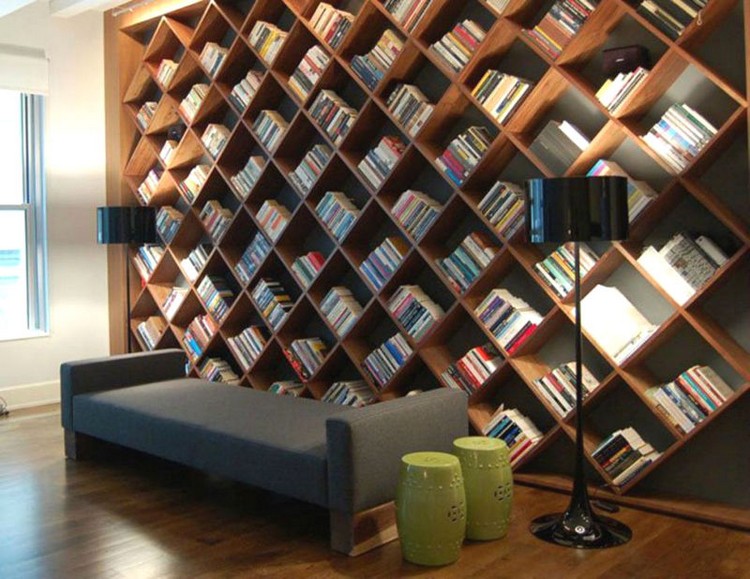bibliothèque maison en forme de losanges