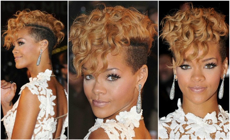 coupe mohawk femme cheveux bouclés Rihanna