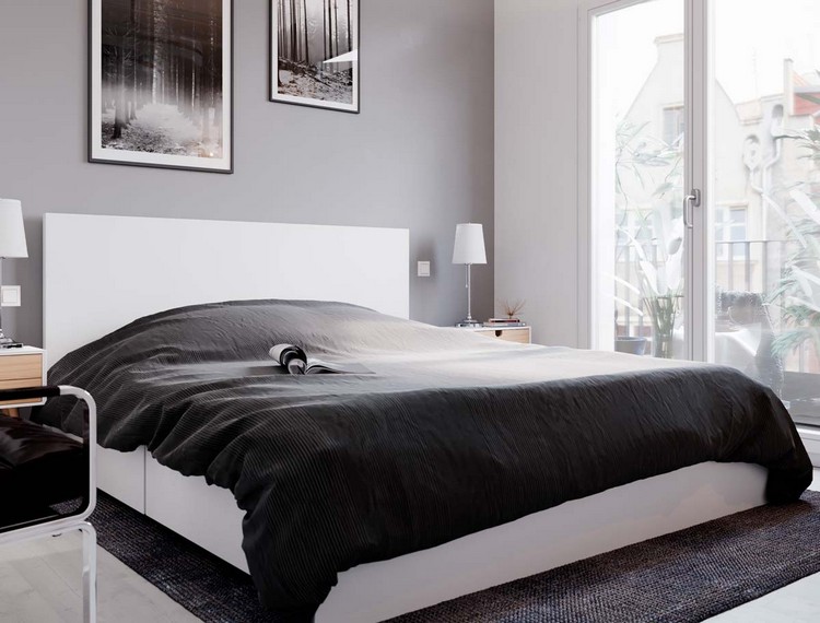 déco style scandinave chambre à coucher couverture noire