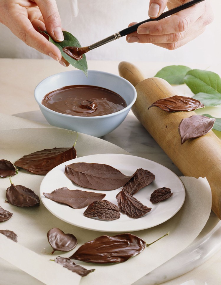 décoration en chocolat lait tutoriel pour réaliser feuilles chocolat idée innovante décor gâteau