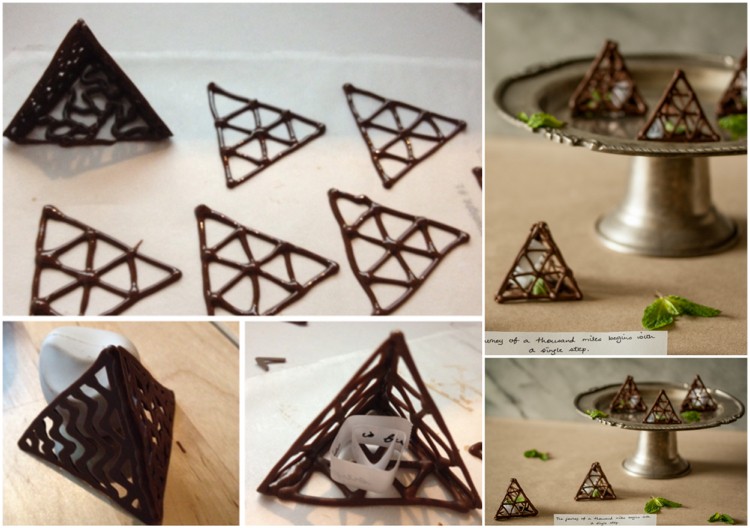 décoration en chocolat noir faite maison forme pyramidalle innovante