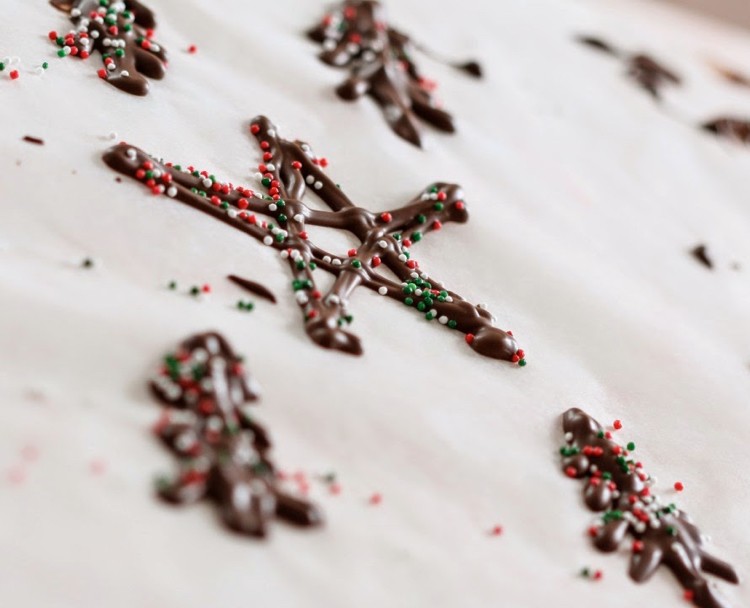 décoration en chocolat noir forme sapin idée décor gâteau Noël