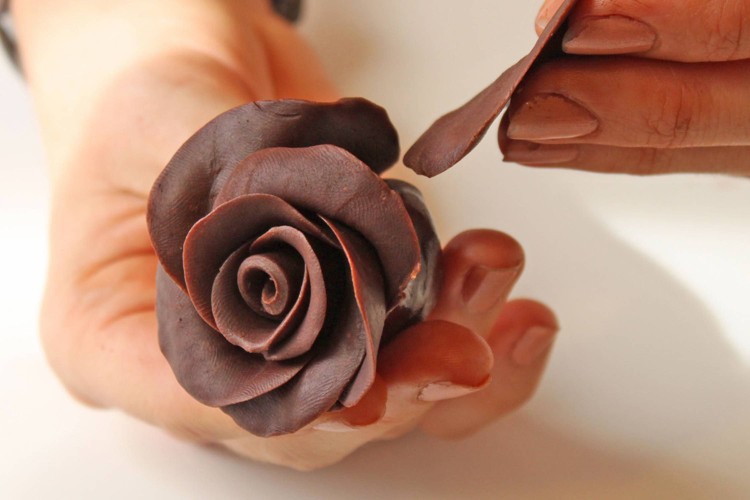 décoration en chocolat noir idée petites roses décoratives pour gâteau fait maison
