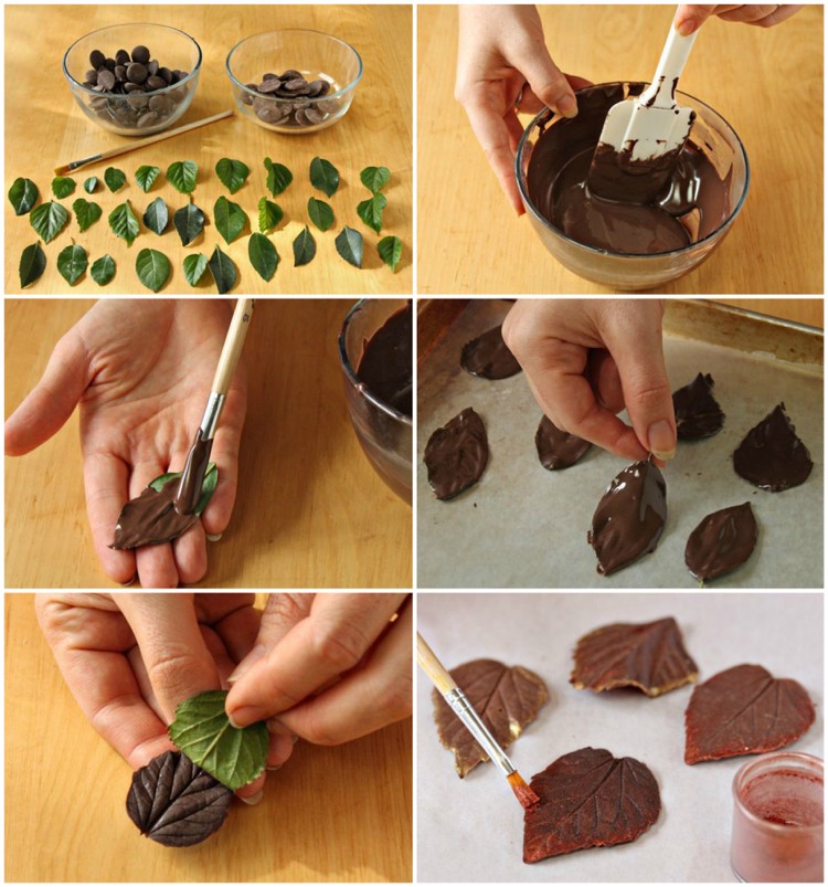 décoration en chocolat technique innovante feuille automnale chocolat tempéré