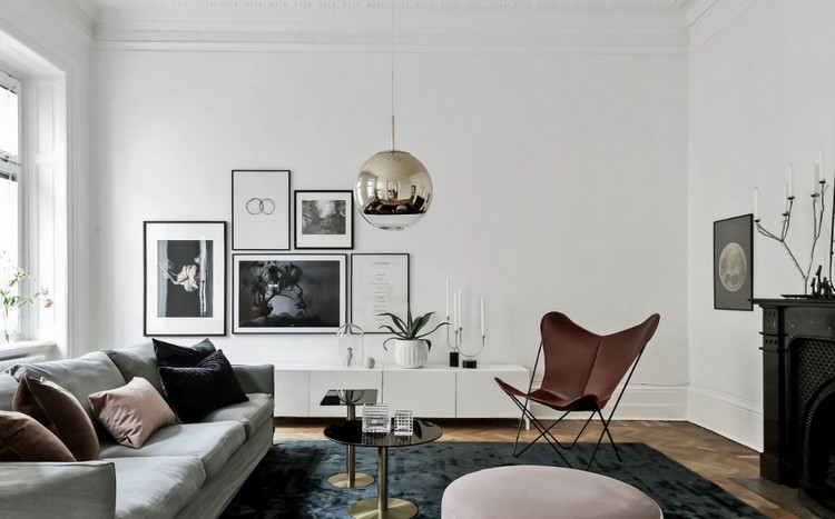 espace vide négatif idées décoration minimale salon moderne murs blancs