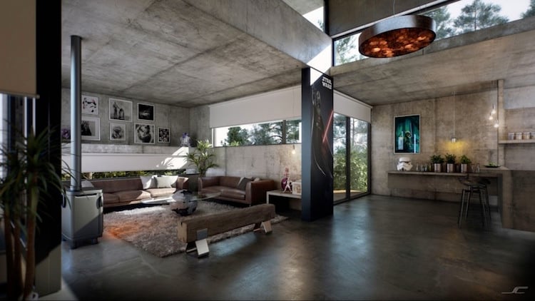 interieur style industriel canape cuir plancher beton cire