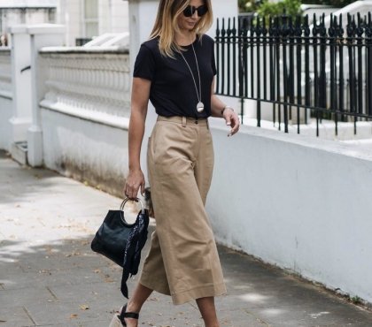 large pantalon femme beige coton look branché femme 2018