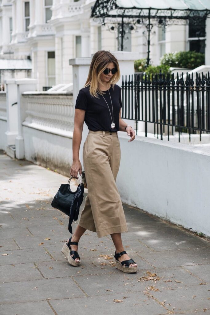 large pantalon femme beige coton look branché femme 2018