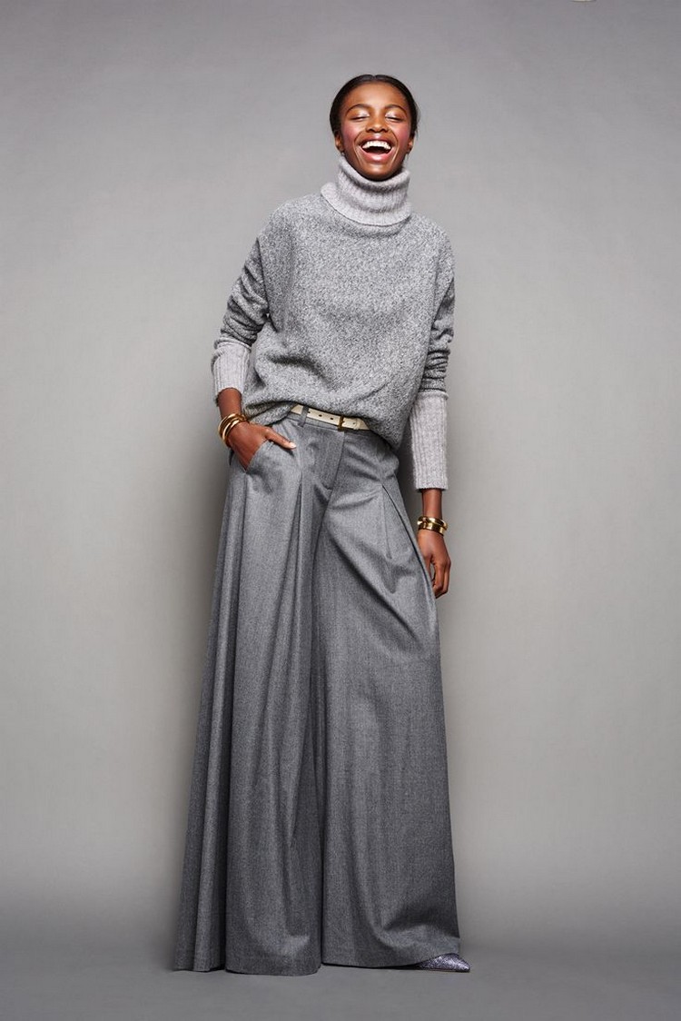 large pantalon femme fluide gris look tendance hiver 2018