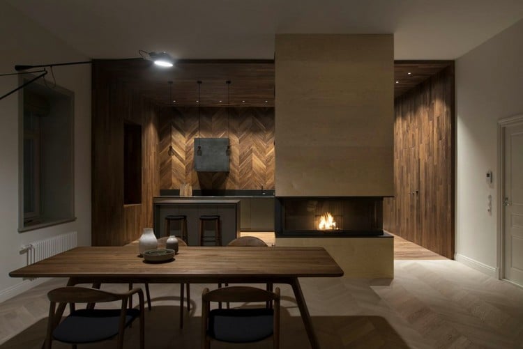 luminaires design cuisine bois massif cheminée