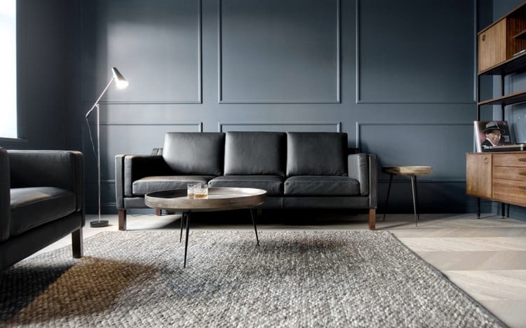 luminaires design murs gris foncé canapé en cuir