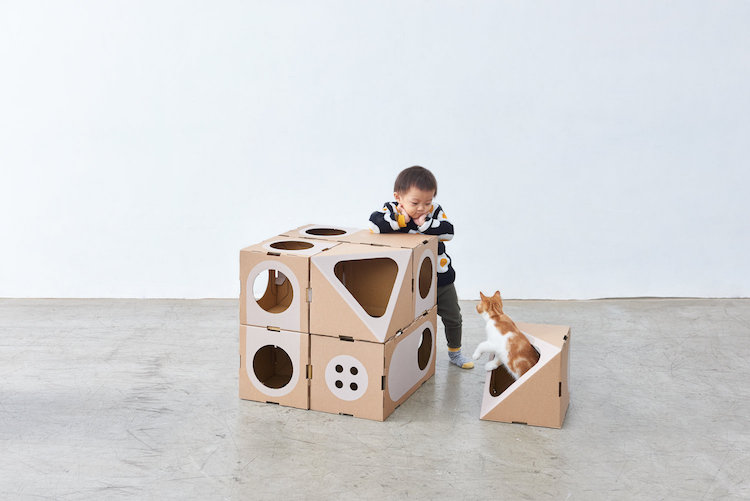 meubles pour chats modules carton recycle formes geometriques A Cat Thing