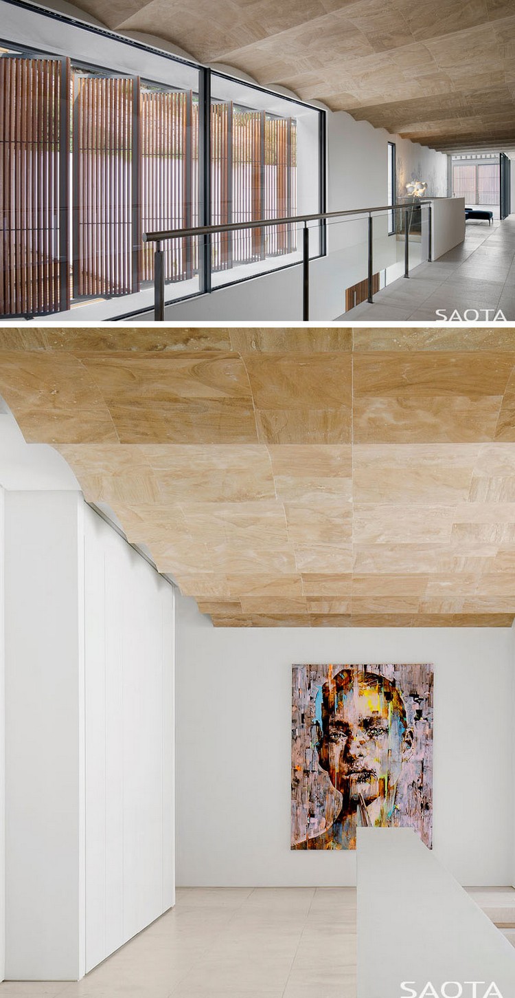 pergola bois sur mesure stores extérieurs pliants design intérieur moderne plafond lambris bois clair design contemporain