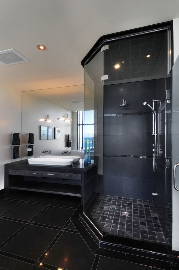 salle de bain noire cabine de douche design moderne