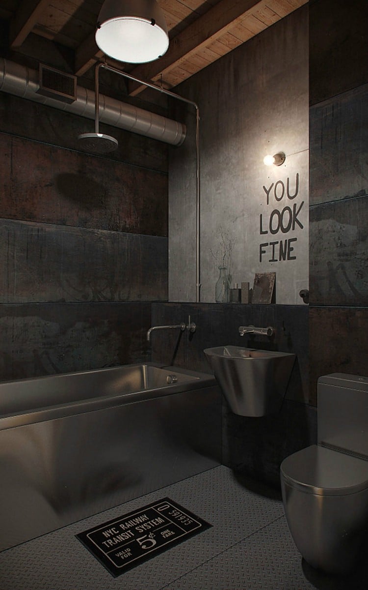 salle de bain noire déco industrielle incroyable